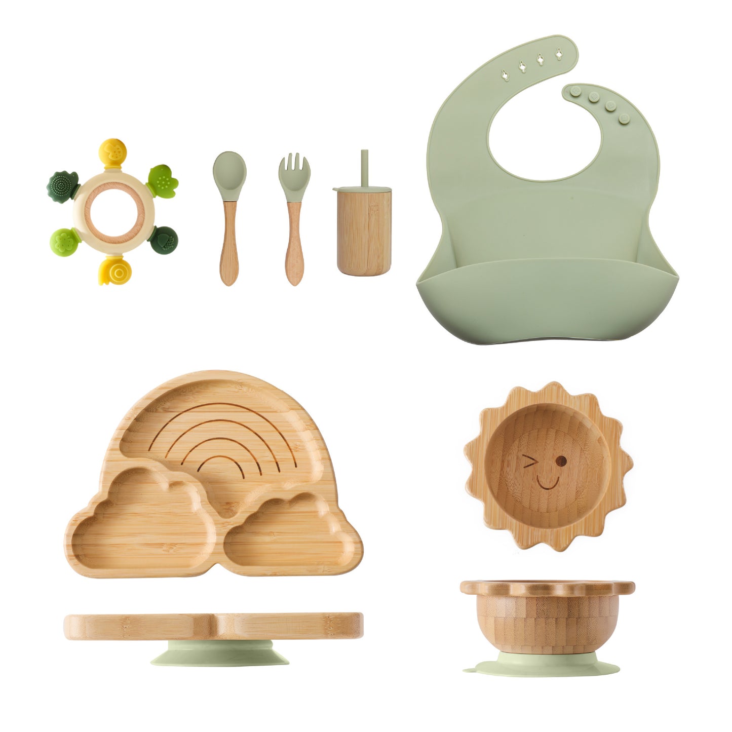 Set de Vajilla Infantil en Silicona y Madera